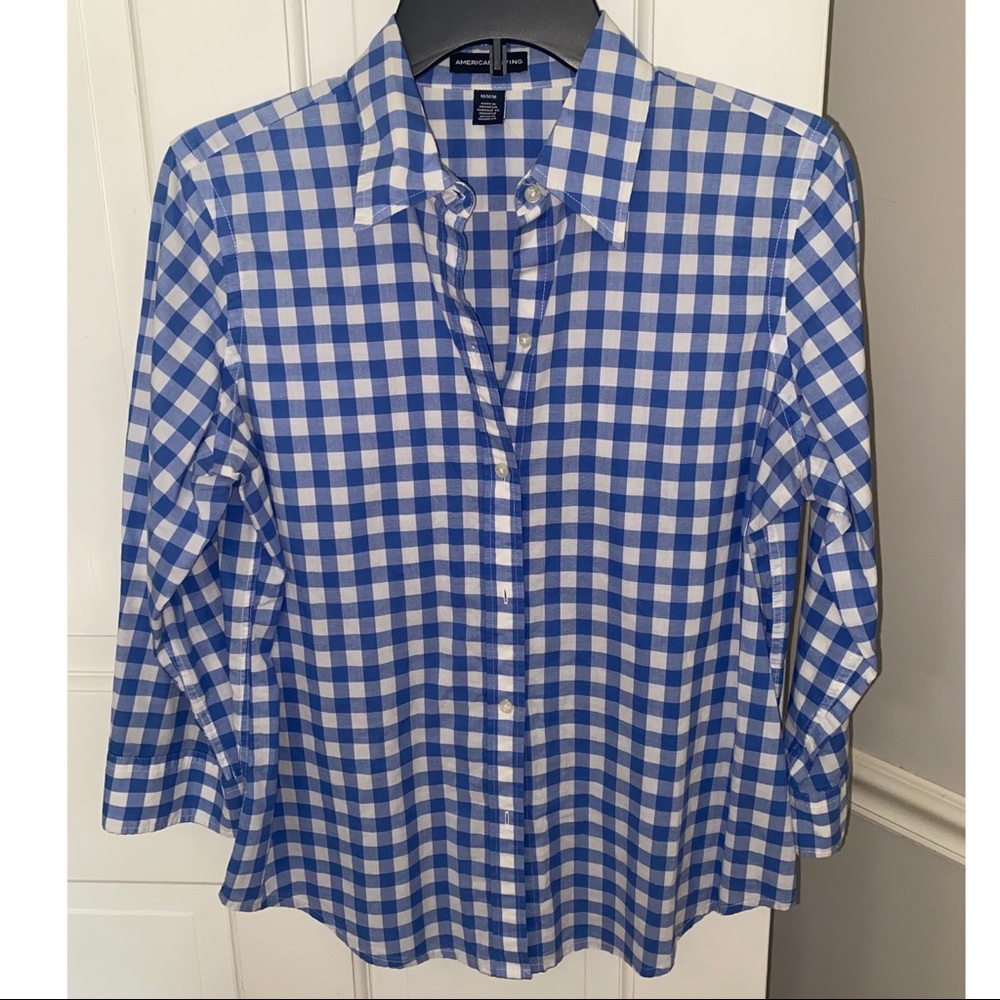 blue & white gingham American Living long sleeve button down